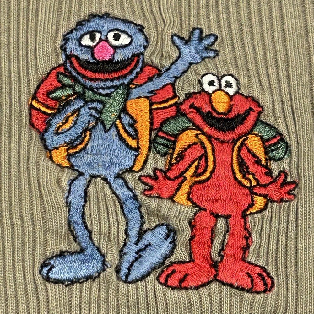 Vintage Sesame Street Henley Shirt Men M Embroidered‎ Grover Elmo Kidcore 90s